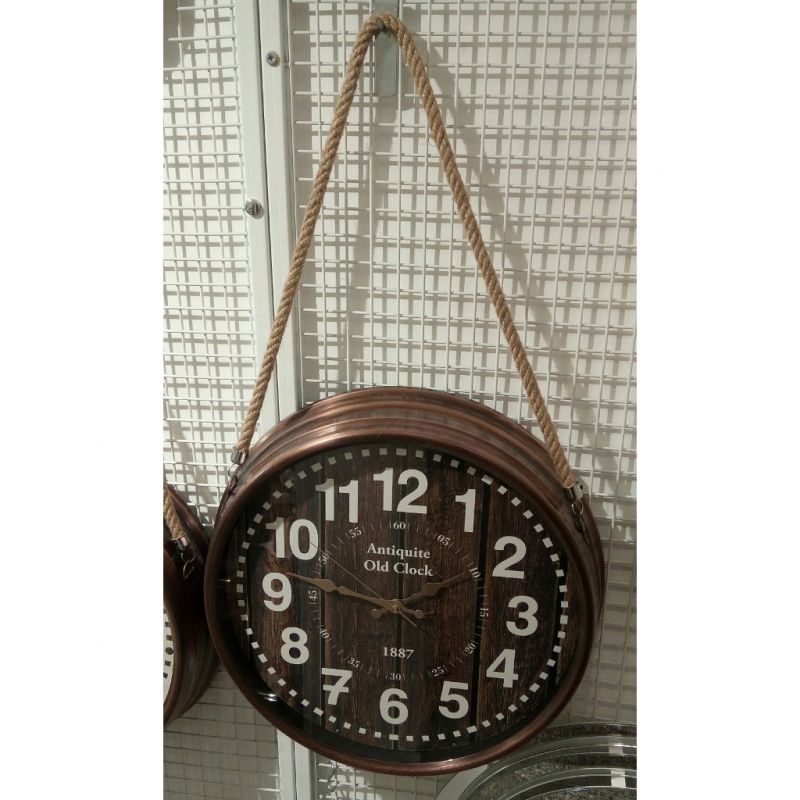 ESKİTME METAL RETRO HALATLI DUVAR SAATİ 40 X 70 CM KOYU KAHVE