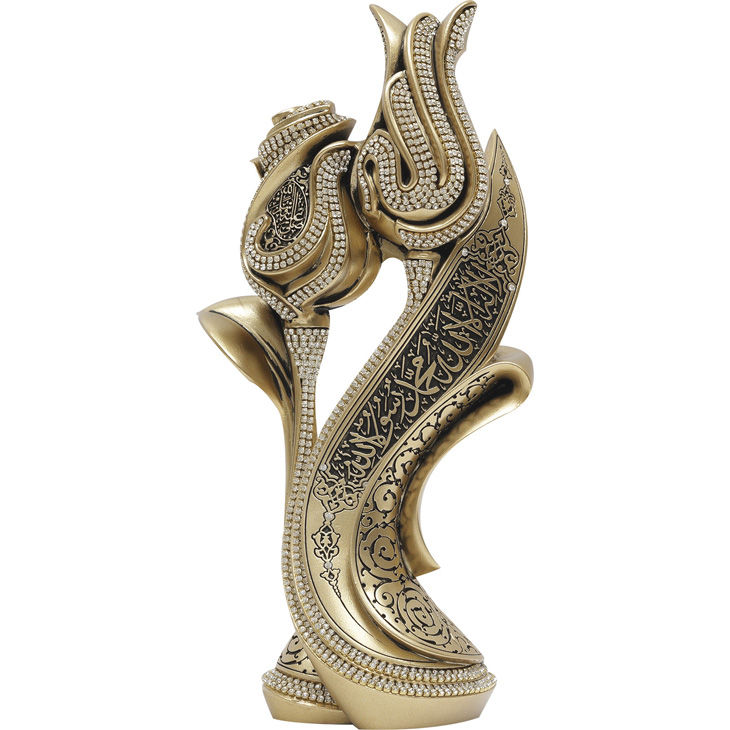 VARAKLI TAŞ İŞLEMELİ LALEGÜL BİBLO KELİME-İ TEVHİD İŞLEMELİ GOLD 25 X 11 CM